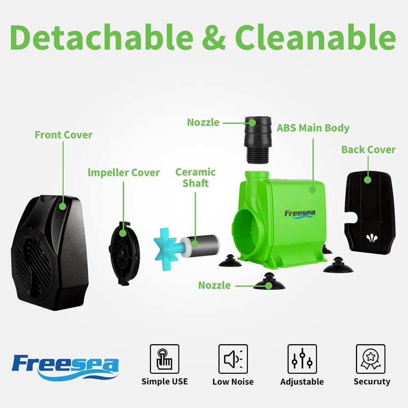 FREESEA Pond Submersible Water Pump: 1050GPH 100W Adjustable Ultra Quiet Fountain Pump with 6.5ft Tubing for Aquarium Fish Tank | Outdoor | Small Pond | Waterfall | Hydroponics - Image 4